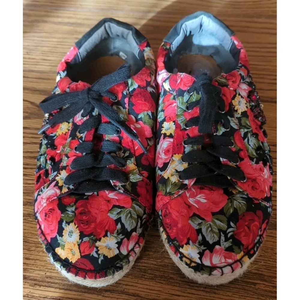 Yellow Box Enchanted Floral Flat Shoes Womans Size 9 M Espadrilles Rhinestones